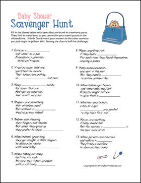 Baby Shower Scavenger Hunt