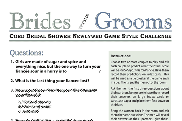 Brides versus Grooms - Bridal Shower Newlywed Game
