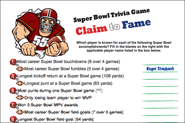 Printable Super Bowl Trivia