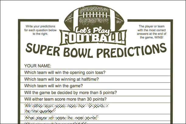 Super Bowl Party Game Can You Predict the Not so Obvious...