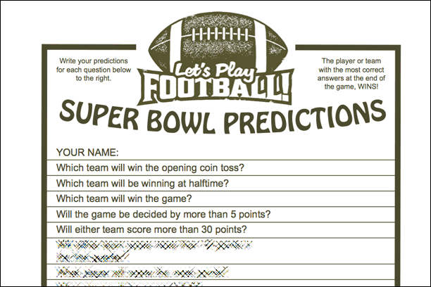 Printable Super Bowl Prediction sheet