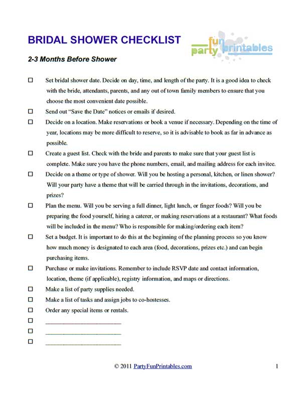 Bridal Shower Checklist Party Fun Magazine