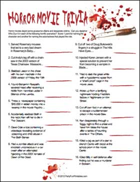 Horror Movie Trivia Game Sample page