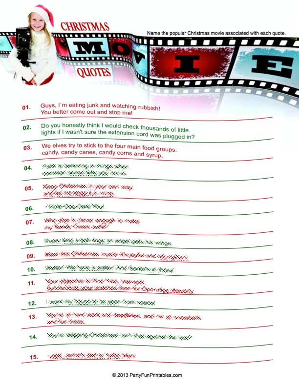 Christmas Movie Trivia Printable - Printable World Holiday