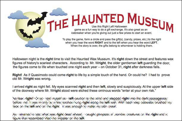 Right Left Game The Haunted Museum Halloween Gift Passing Game