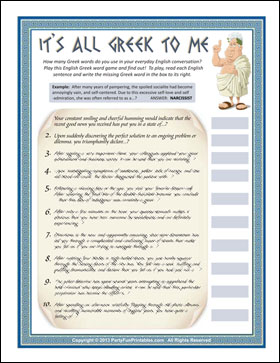 It's all Greek to me - Printable Trivia Game
