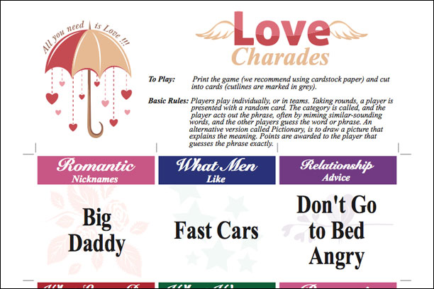 Printable Love Charades Game