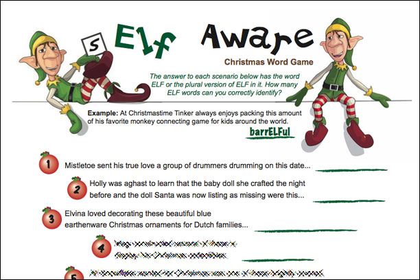 Elf Aware Elf Christmas Trivia Game
