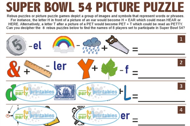 Printable Super Bowl 54 Picture Puzzle Game
