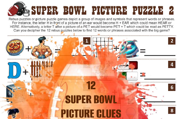 Printable Super Bowl Picture Puzzle Rebus Game