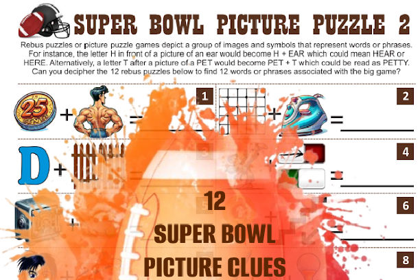 Printable Super Bowl Rebus Picture Puzzle Game