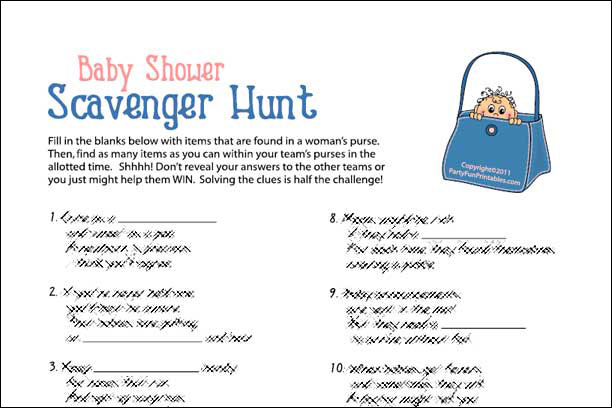 Baby Shower Scavenger Hunt Game