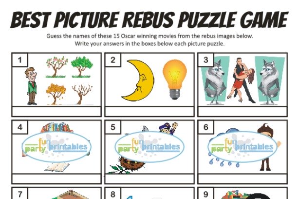 Printable Best Picture Rebus Puzzle Game