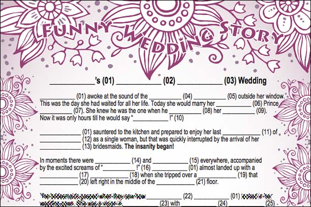 Bridal Shower Mad Libs Wedding Story