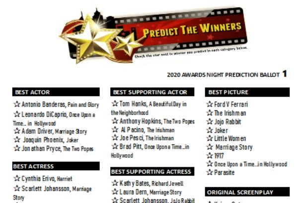 Printable 2020 Predict the Oscar Winners Game