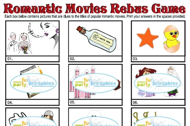 Printable Romantic Movies Rebus Game