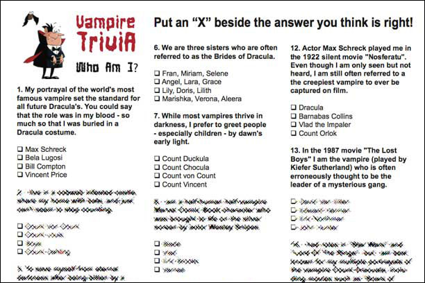 Vampire Trivia Who am I game